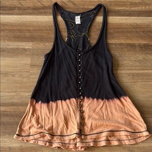 Black Tank Top with Cut Out and Buttoned Design